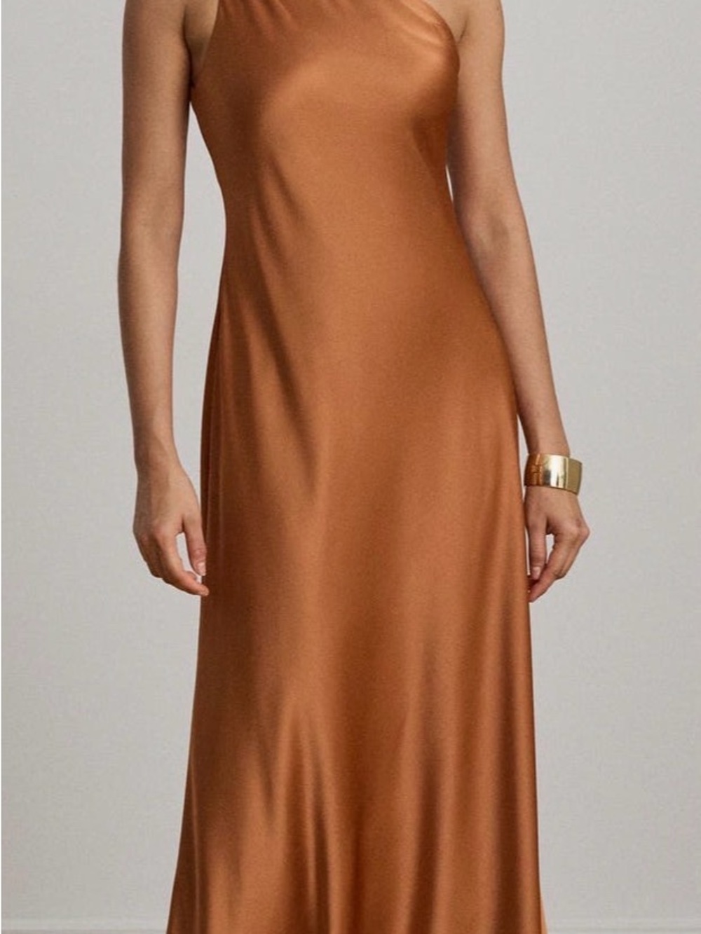 Lauren Ralph Lauren One-Shoulder Satin Maxi Dress in Copper Brown / Terracotta